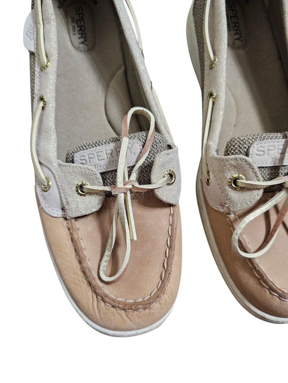 Sperry Women's Neutral Two-Tone Canvas & Leather Boat Loafers Size 11 - Picture 2 of 7